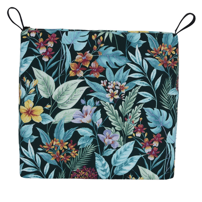 Square Outdoor Chair Cushions (Set Of 4), 20" W x 19" D, Blue/Green/Carena Teal Floral