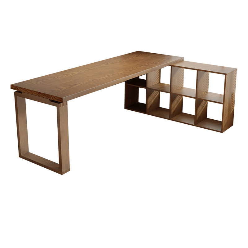 Bureau brun en bois massif en forme de L, H 29,53 po x l 78,74 po x P 23,62 po