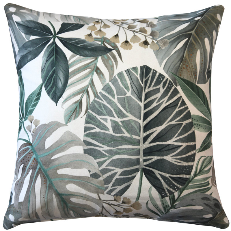 Thai Garden Grey Leaf Throw Pillow 20X20