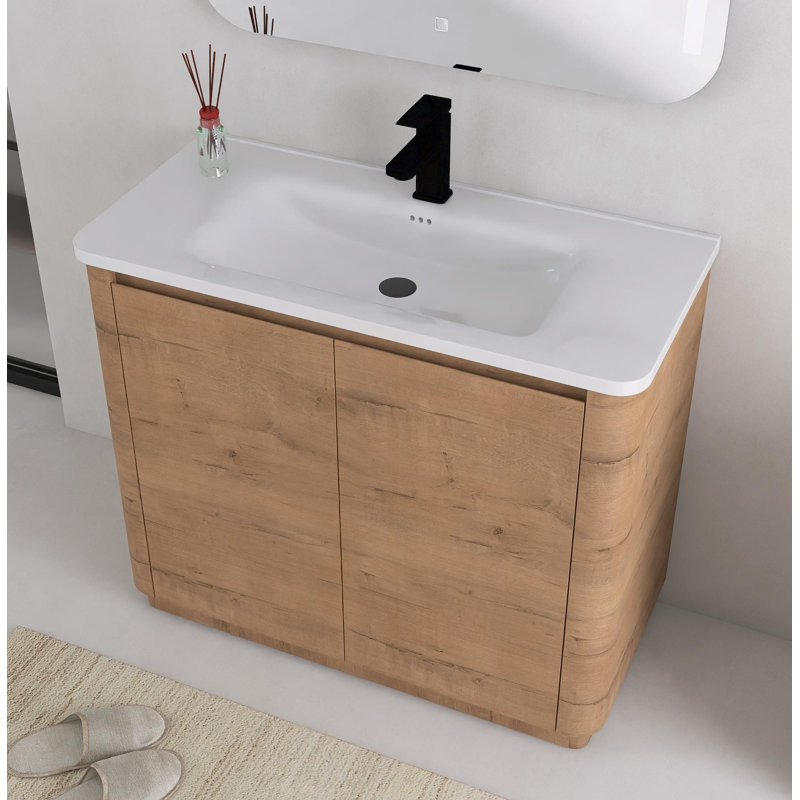 Meuble-lavabo autoportant de 40 pouces avec lavabo en céramique et portes à fermeture en douceur, 40"