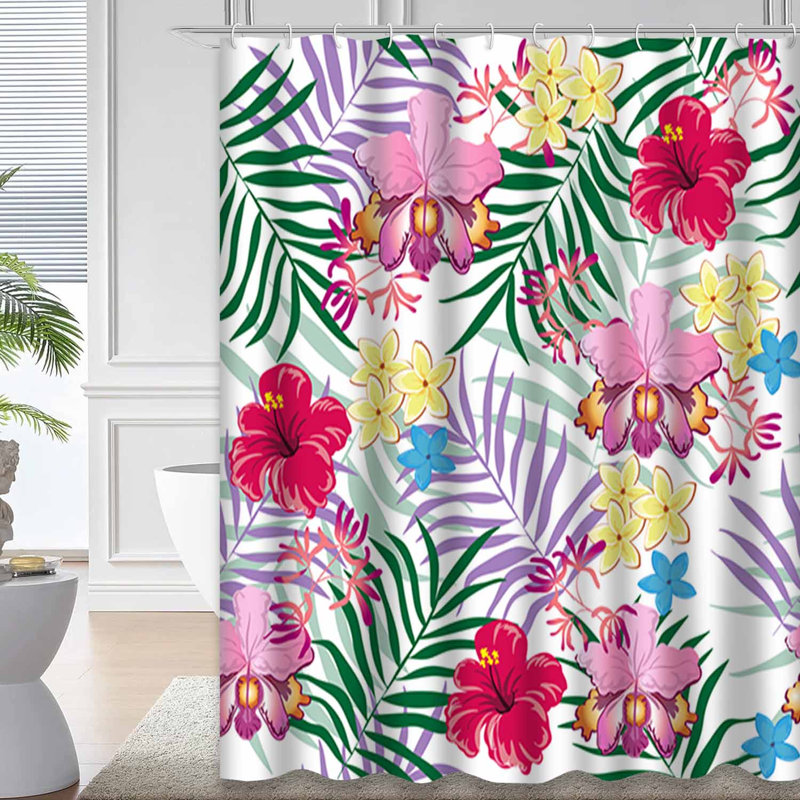 Rideau de douche exotique avec 12 crochets Tropical Beach, L 72 po x l 84 po