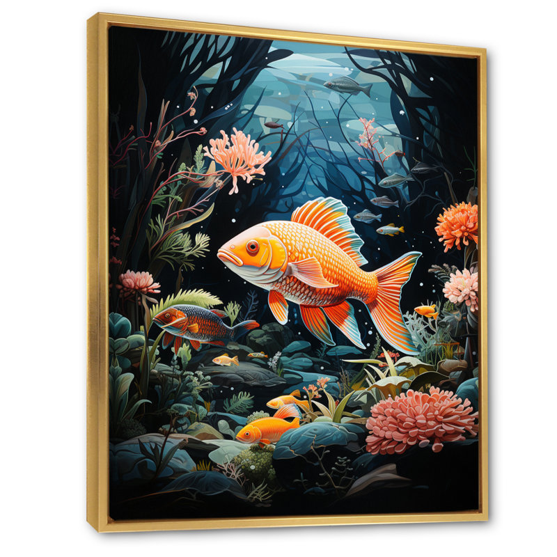 Aquariums Aquatic Pastoral Patchwork II - Aquariums Canvas Print, Cadre flottant doré, H 32 po x l 24 po x P 1 po