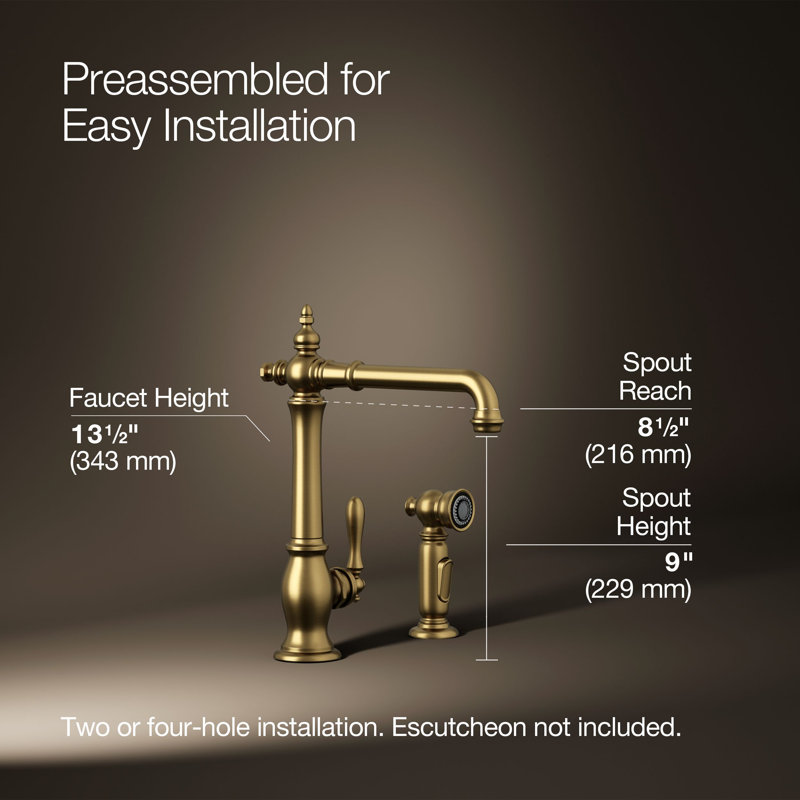 Artifacts® Single Handle Kitchen Sink Faucet with Accessories, Vibrant Brushed Moderne Brass