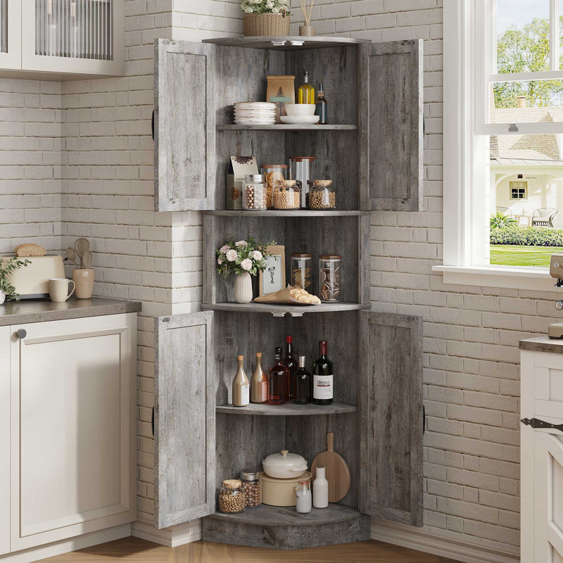 Farmhouse Corner Cabinet for Living Room, Kitchen, Laundry Room, Gray