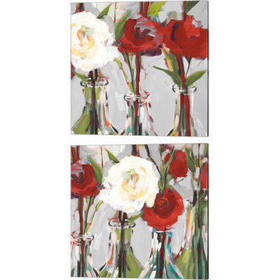 «Red Romantic Blossoms» par Jane Slivka, art sur toile (ensemble de 2)