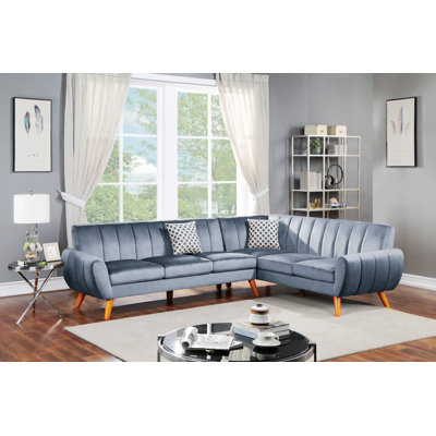 Contemporary 2-Pcs Sectional Set Living Room Furniture Dark Gray Velvet Couch Left Facing Sofa