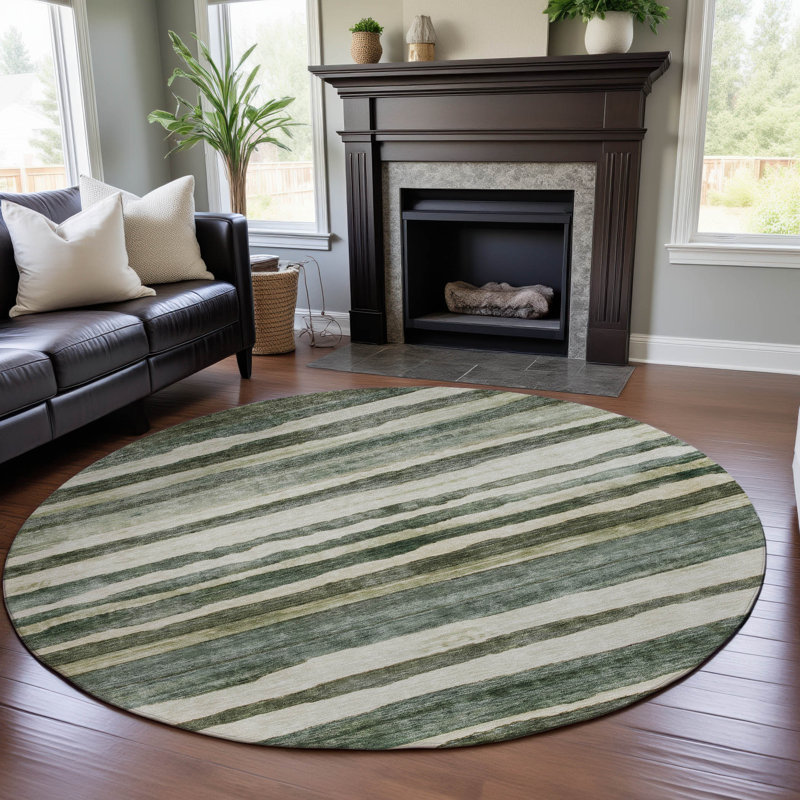 Premium Machine Washable Lyndhurst AMF1191 Stripes Rug, Round 8'