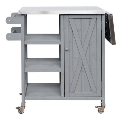 Foldable Outdoor Kitchen Island Patio Kitchen Island Outdoor Kitchen Cart Portable Prep Station with Lockable Wheels, Storage Cabinet and Towel Rack for Patio and Outdoor,gray