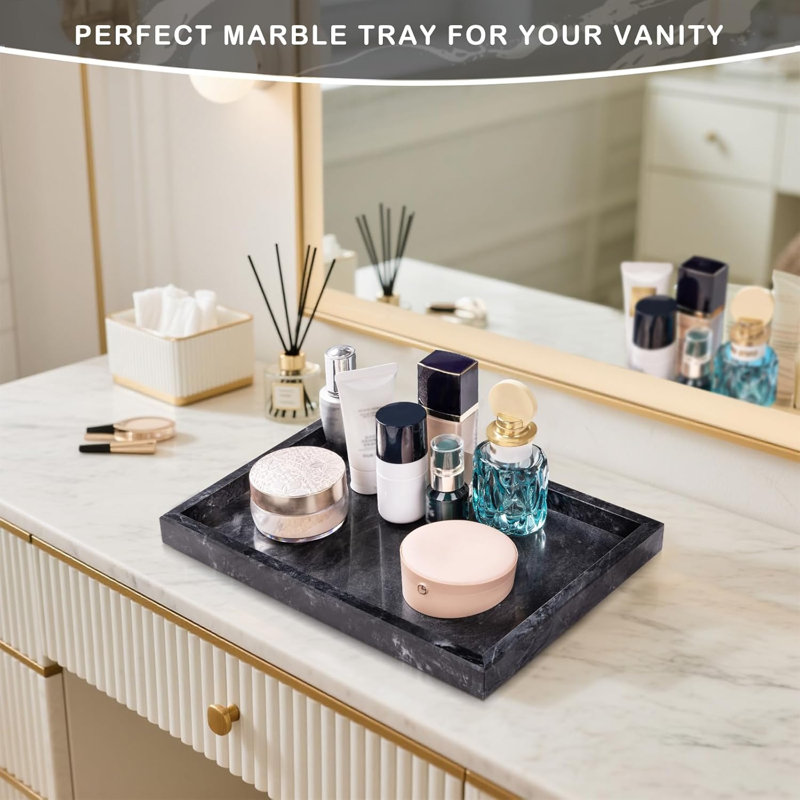 Plateau de salle de bain en marbre naturel, plateau de meuble-lavabo décoratif pour bijoux, parfums et organisation à domicile