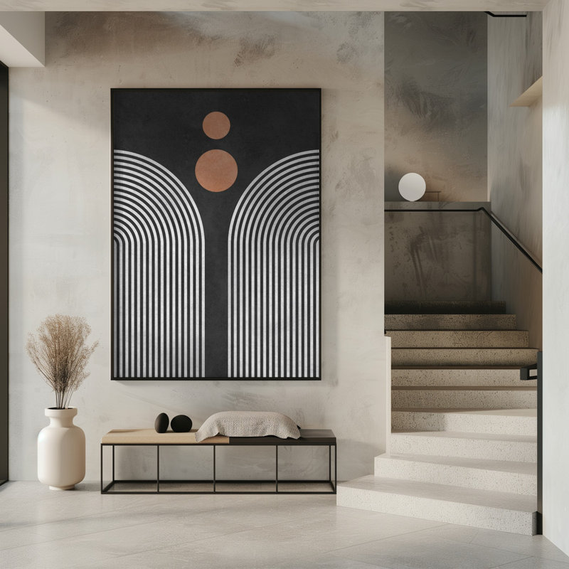 "Circles 3", art mural texturé encadré, Cadre noir, H 14 po x l 10 po