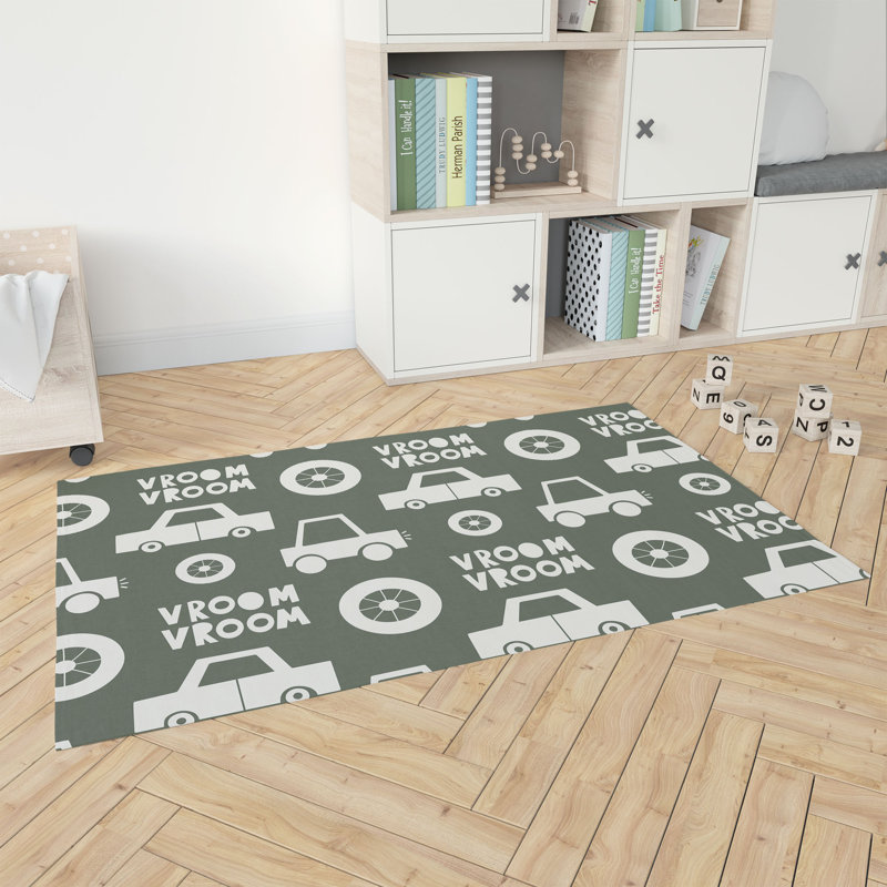 Vroom vroom Colorized Kids Play Mat, Chimichurri/Green, Rectangle 24" x 36"
