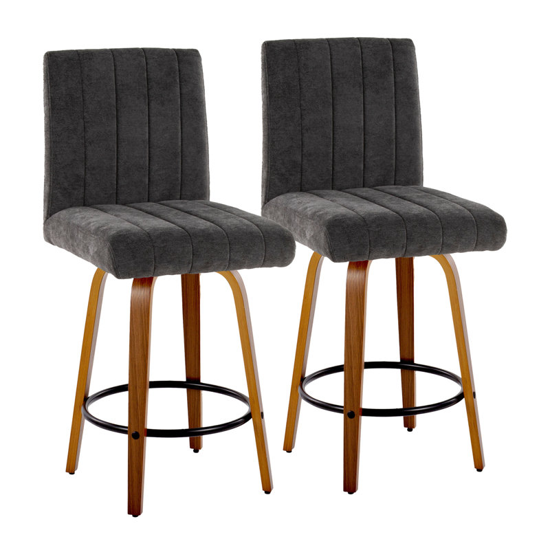 Tabouret de comptoir pivotant de 26 po de hauteur fixe avec revêtement en tissu et pieds en finition noyer - ensemble de 2