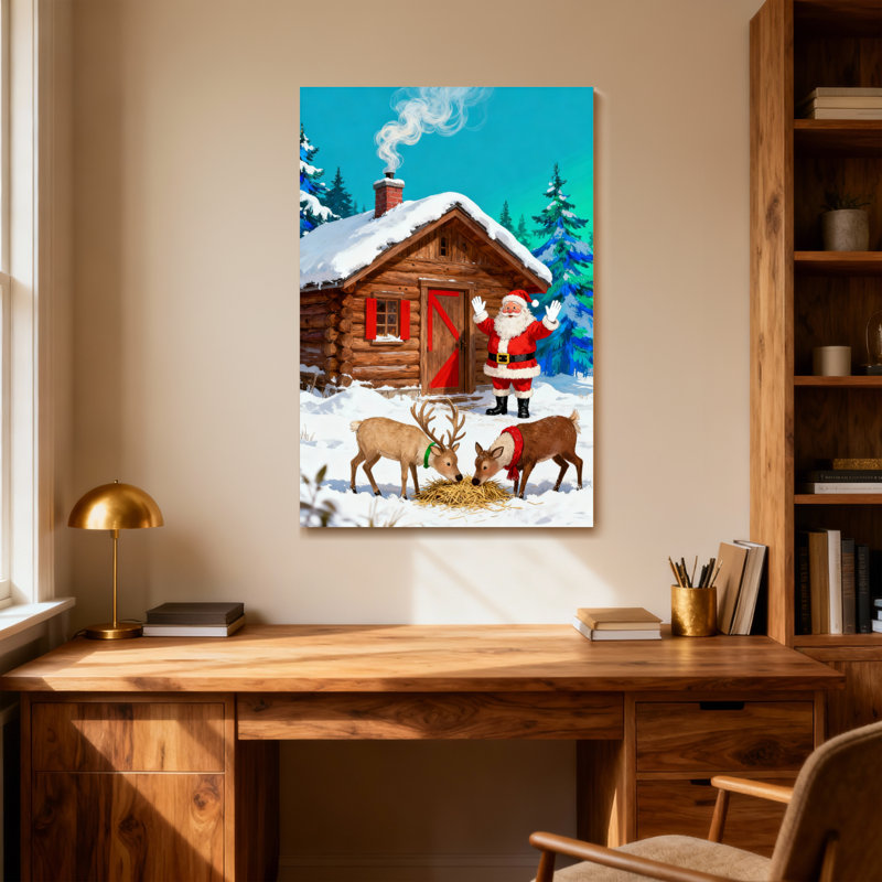 Noël, père Noël, chalet, cerf, neige, hiver, scène de Noël, H 48 po x l 32 po