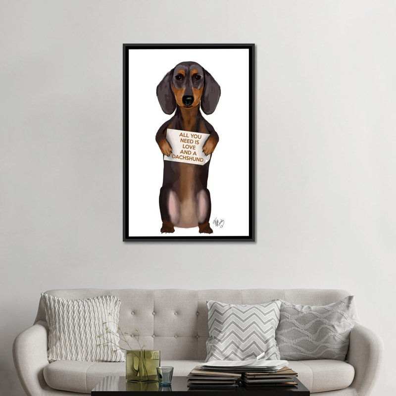 « all you need is love series : teckel », impression sur toile, H 26 po x l 18 po x P 1,5 po, Toile avec cadre noir
