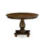 L'ensemble de mobilier de salle à manger 5 pièces comprend une table de salle à manger ronde avec piédestal et 4 chaises rembourrées en tissu de lin sable clair, patiné Jacobean-1813999357-1813999329