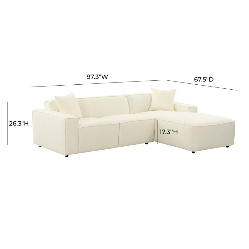 Olafur Sectional, Cream Velvet, Right Hand Facing