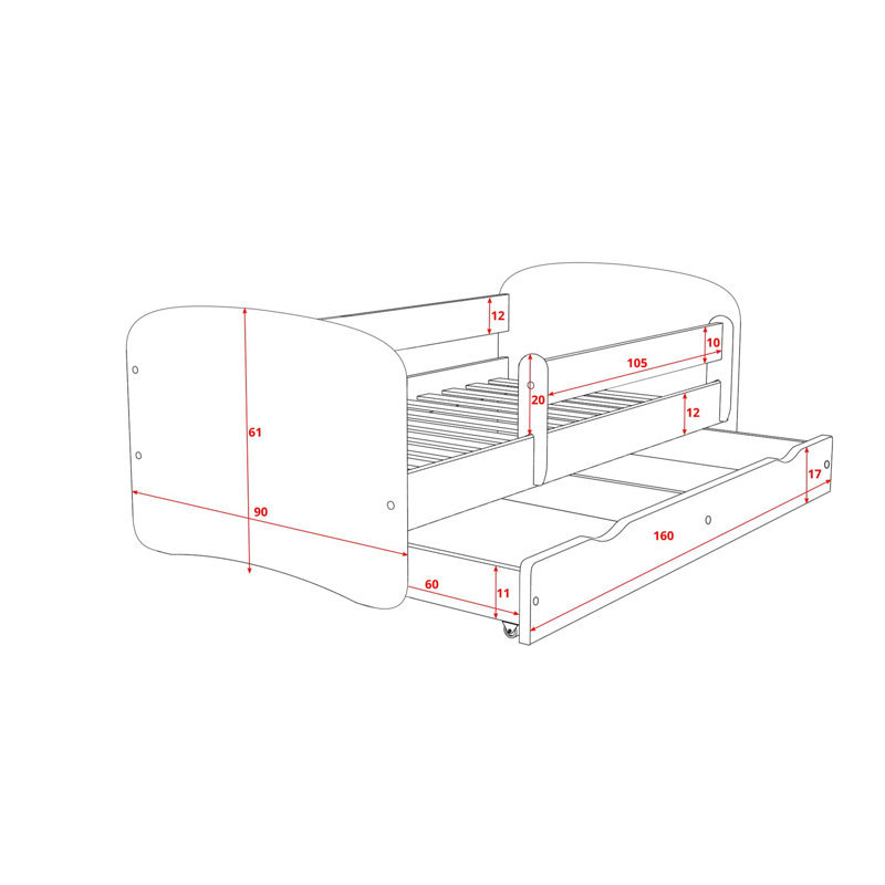 Cicero Drawer Convertible Bed and Mattress, White, European Toddler (80 x 160 cm)