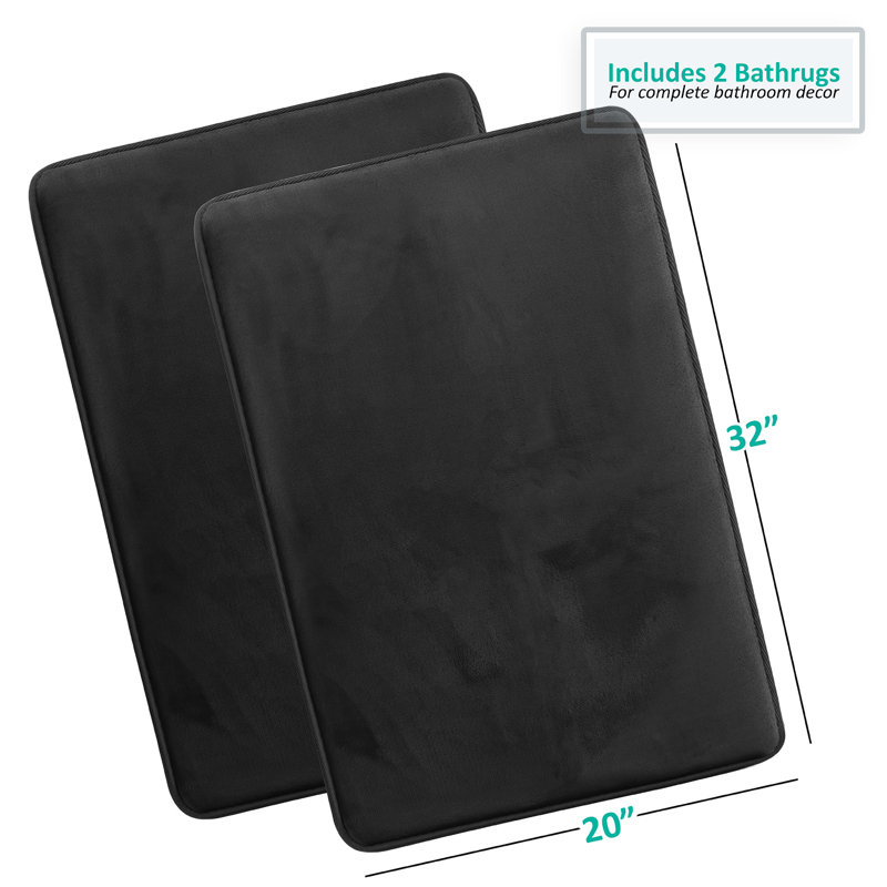 Steph Luxury Ultra Soft and Absorbent Memory Foam Bath Rug Set with Non-Slip Backing, Large: 20"W x 34"L, Black