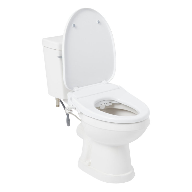 White Two-Piece Elongated High-Efficiency Toilet with Bidet Seat