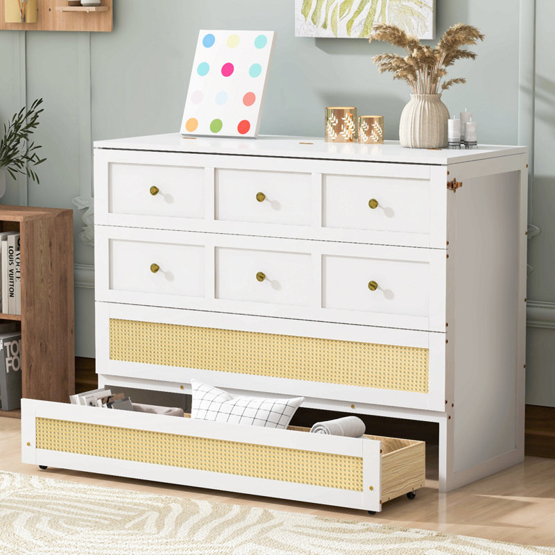 Lit escamotable double avec grands tiroirs, Blanc