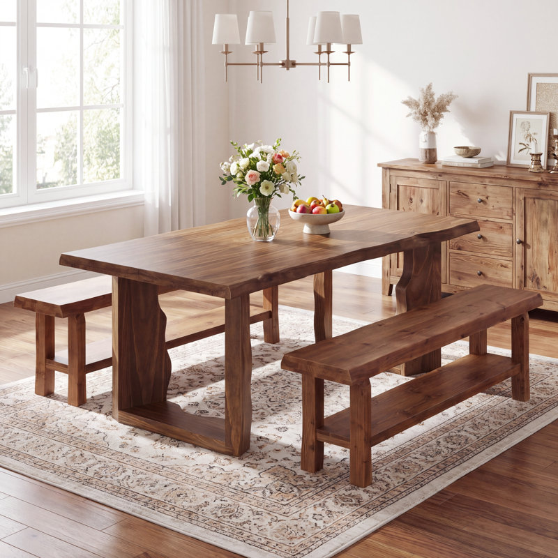 Banc de salle à manger en bois massif, banc de rangement à 2 niveaux avec tablette de rangement inférieure pour la cuisine, la salle à manger, finition en bois naturel