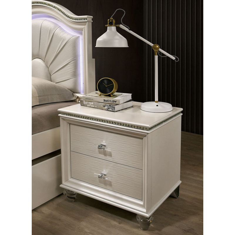 Table de chevet, blanc perle, Blanc perle
