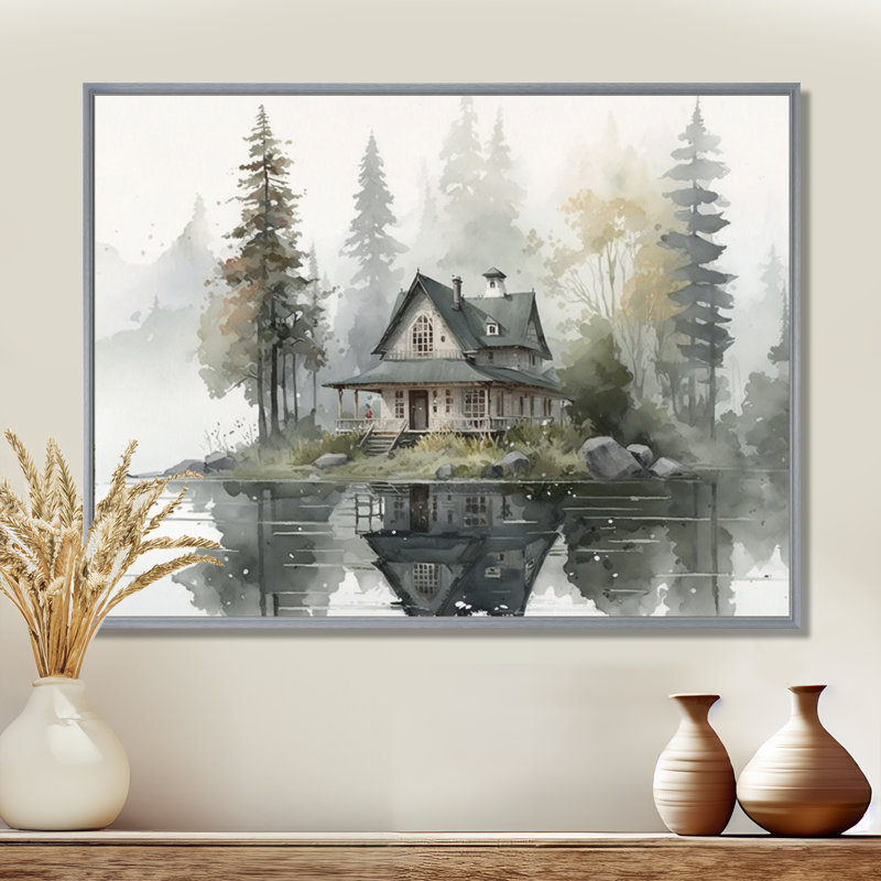 Maison de campagne au bord du lac II, 30" H x 40" W, Encadrement argenté