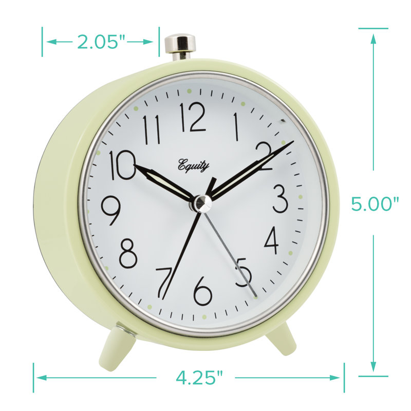 Equity 5 Inch Silent Sweeping Quartz Metal Alarm Clock, Light Green