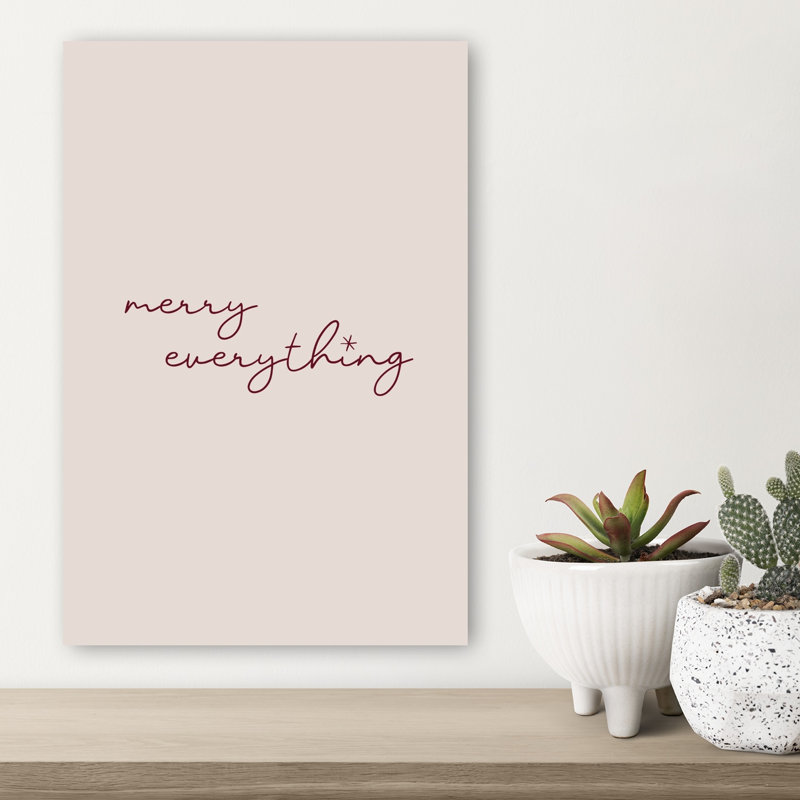Merry Everything Script Elegant Minimalist Modern Winter Landscape Wall Art Print by Karen Menzenbach - Wrapped Canvas Print