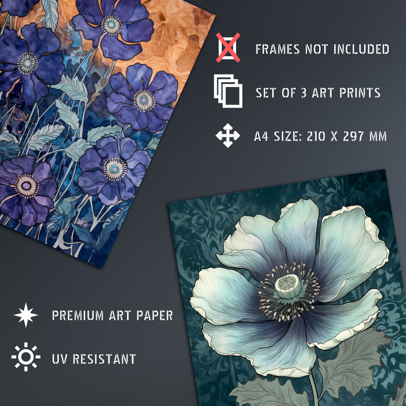 Blue Flower Elegant Iris Spring Bloom 3 Piece Wall Art, 29.7cm H x 21cm W x 0.4cm D