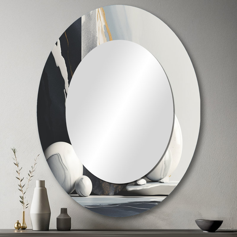Abstract Marble Shapes I - Large Oval Wall Mirror On Metal, 43" x 33"