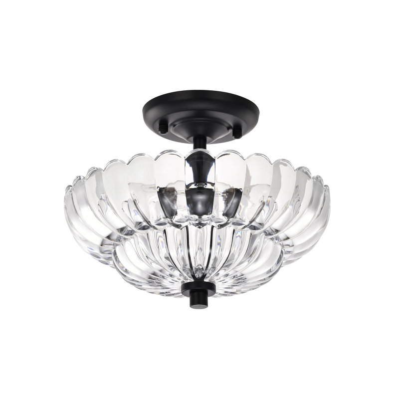 Plafonnier semi-encastré noir 3 lumières Chloe Modern, Clear, Nervuré