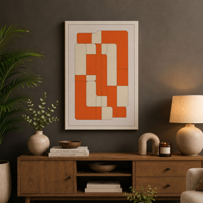 Burnt Orange Tessellation Geometric - Wrapped Canvas, 36x24 - 91.4 x 61.0 cm, Sage Border