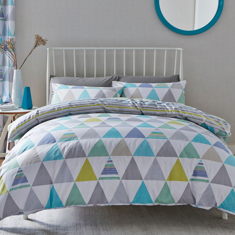 Scandi Geo Easy Care Duvet Cover Set, Double, Teal
