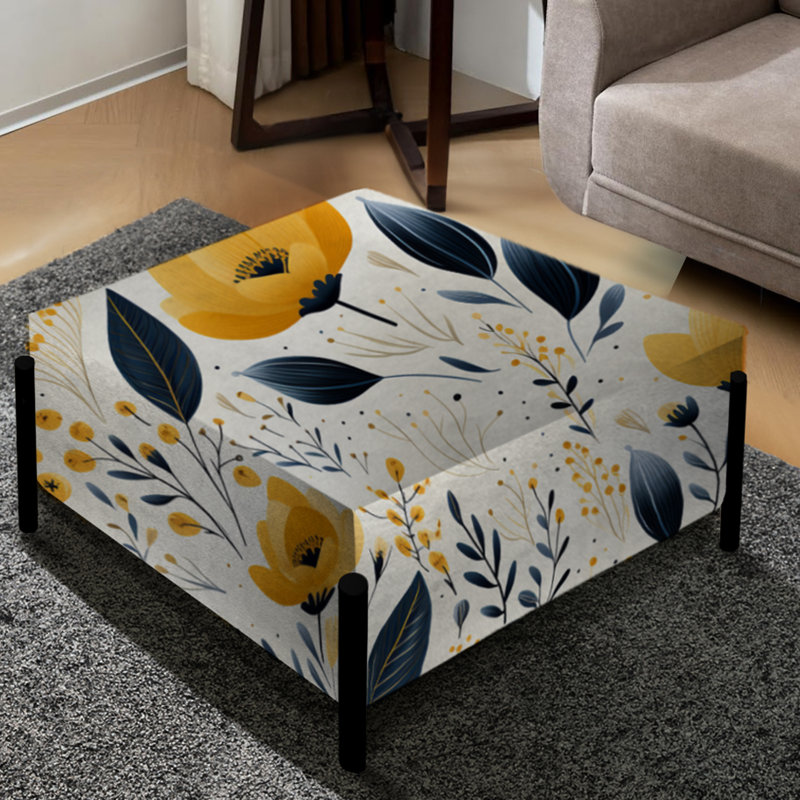 Motif floral jaune Bohemian Bliss - grand repose-pieds carré floral