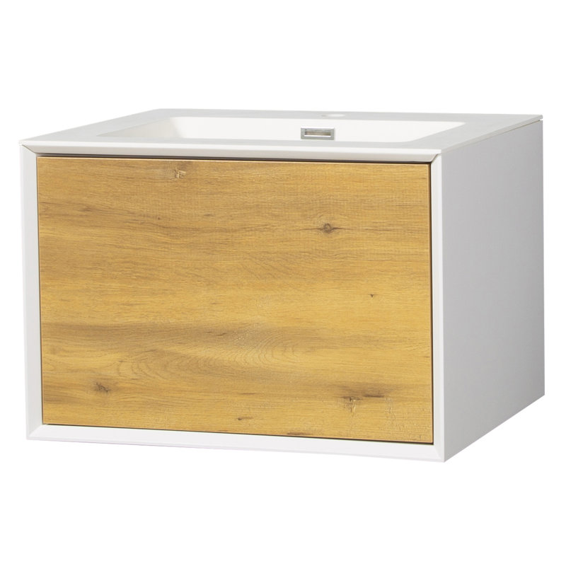 Baldes Weston Meuble-lavabo de salle de bain en chêne avec plateau en marbre de culture blanc