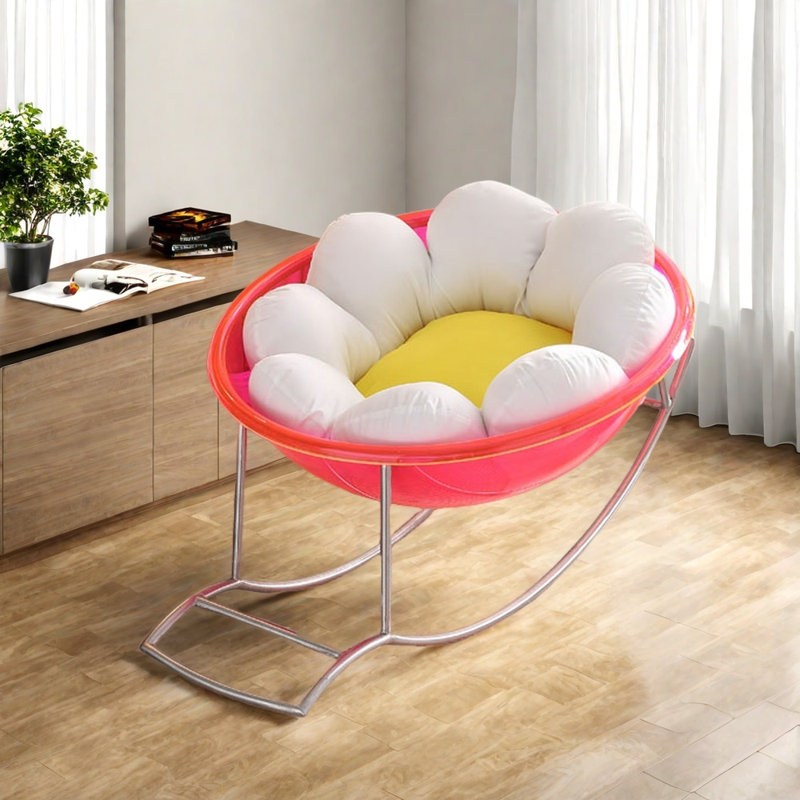 Fashionable flower comfortable rocking chair, Silver, White