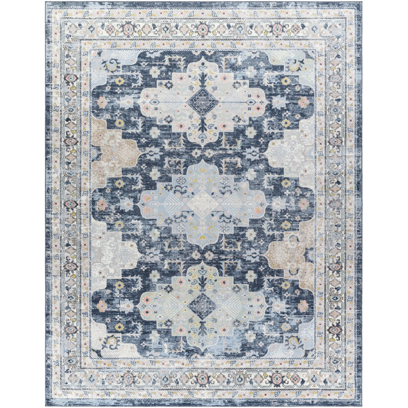 Kistler Washable Oriental Indoor Rug, Round 6'7"