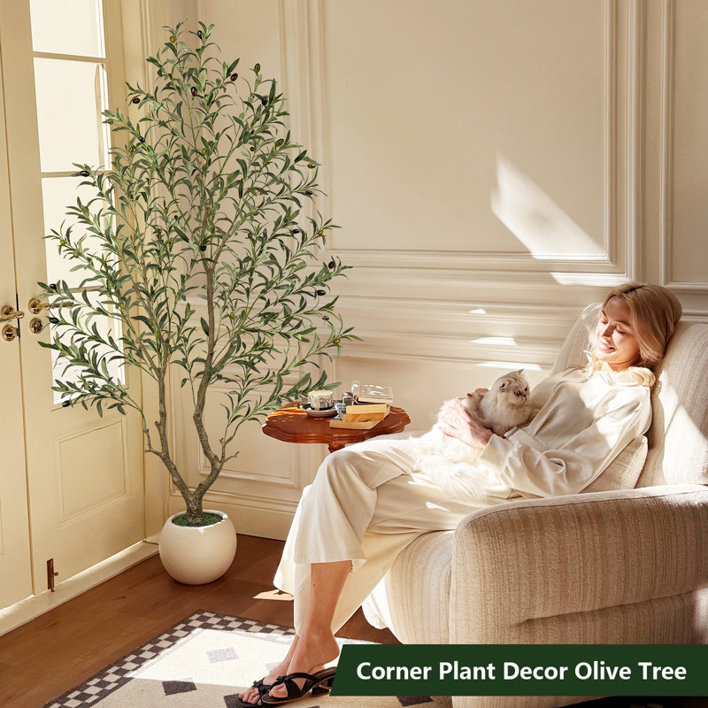 Olive artificielle avec fruit en pot de fleurs blanc, arbre topiaire en pot pour la maison et le bureau, 5/6/7/8 pieds