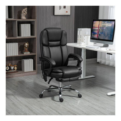 Fauteuil de massage à 6 pointes vibrantes, fauteuil d'ordinateur inclinable chauffant en cuir de polyuréthane à hauteur réglable, repose-pieds