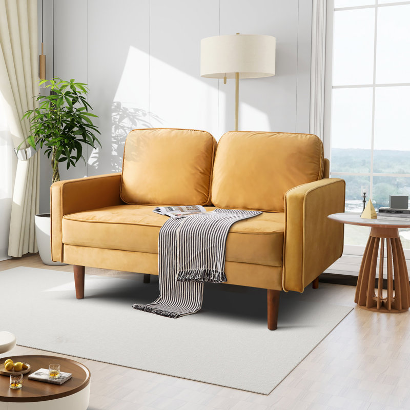 Muneef Corvettta 57.5"  square armrest pull-button double velvet couch, Ginger