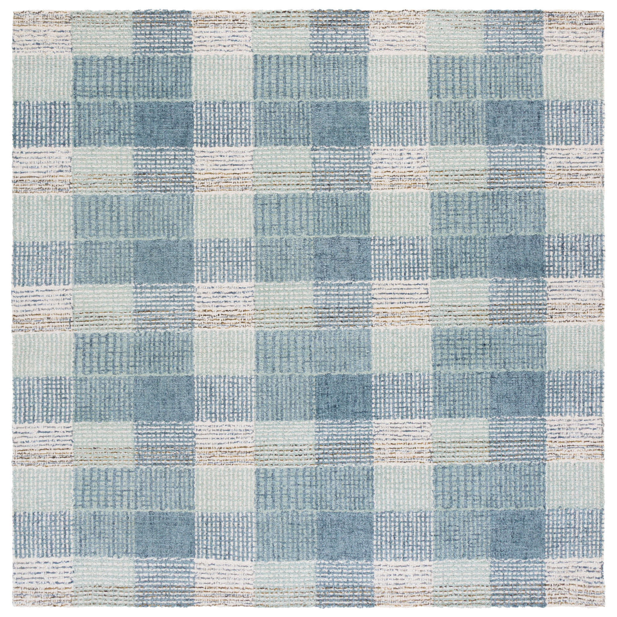 Genre Hand Tufted Wool;Cotton Plaid Rug, Square 6'