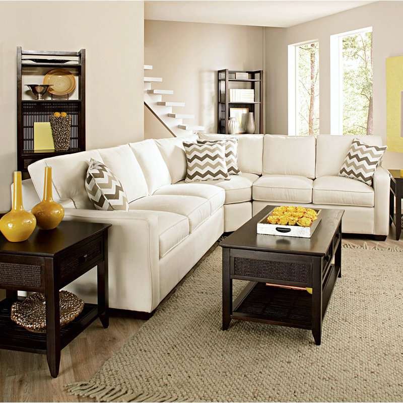 Gramercy Park Upholstered L-Shaped Sectional Symmetrical, Black, Ivory Crypton Performance