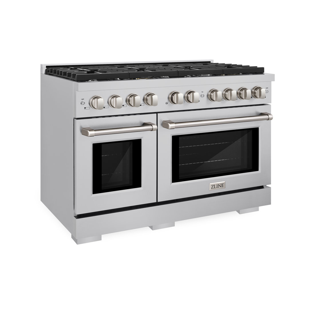 ZLINE 48 in. 6.7 cu. ft. Paramount Double Oven Gas Range with 8 Burner Cooktop in Stainless Steel (SGR48) ZLINE