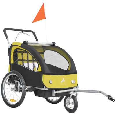 Elite 360 Swivel Bike Trailer for Kids Double Child Two-Wheel Bicycle Cargo Trailer With 2 Security Harnesses, Yellow