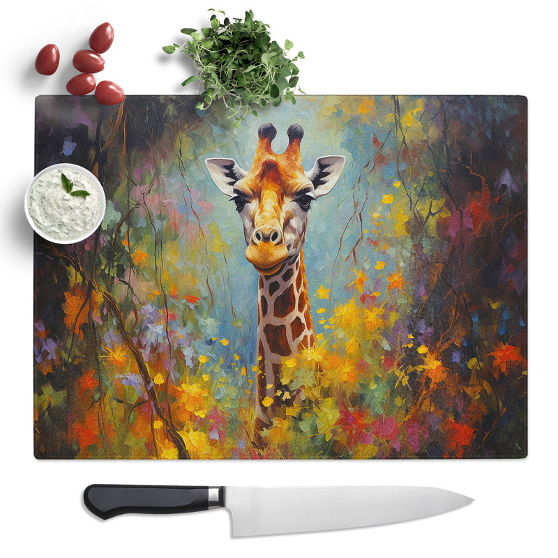 Giraffe Impressionism No.2  Glass Chopping Board