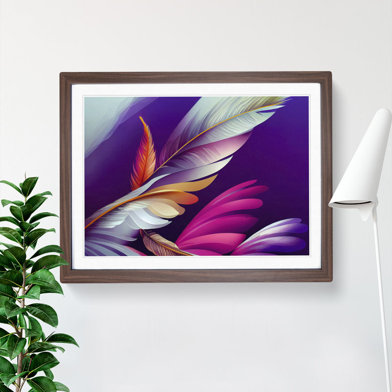 Lush Bird Feathers - Single Picture Frame Print, 46cm H x 64cm W x 2cm D, Walnut