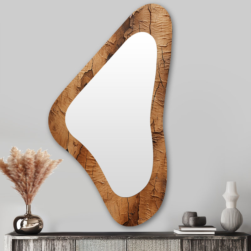 Brown Tree Bark Essence V - Tree Modern Asymmetrical Decorative Wall Mirror