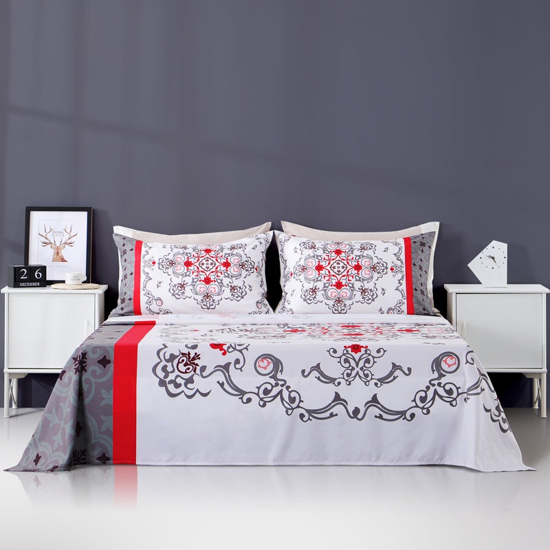 Ensemble de draps 6 pièces Polycotton, Courtepointe très grand + 5 pièces supplémentai, Blanc neige