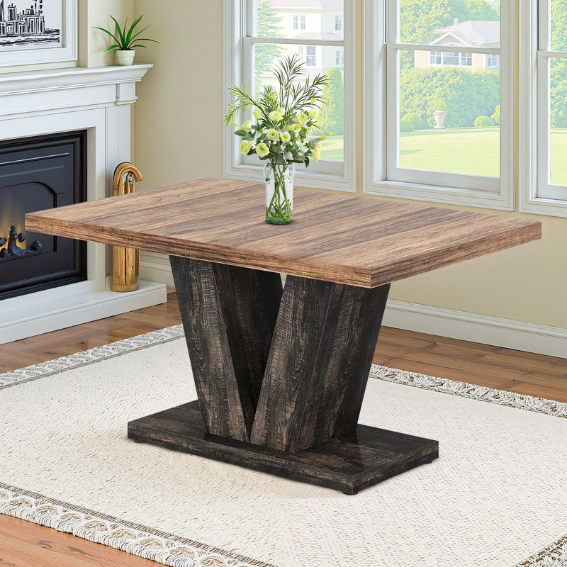 47" Wooden Dining Table Farmhouse Kitchen Table for 4-6, Brown, Black